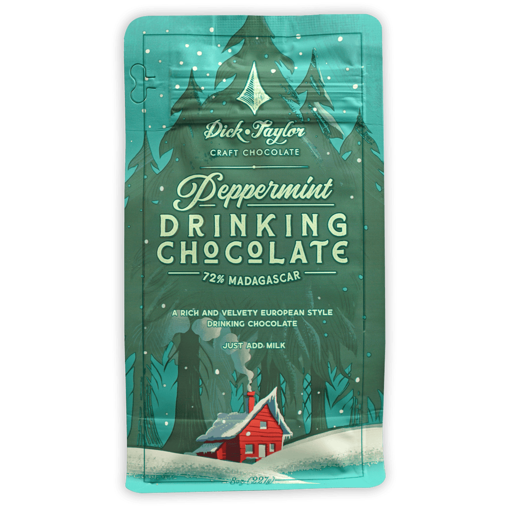Dick Taylor Peppermint Drinking Chocolate in teal foil pouch