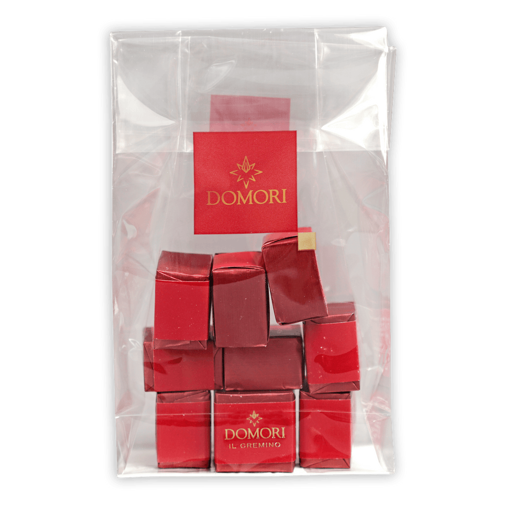 Red Domori il Gremino chocolate boxes in clear plastic bag