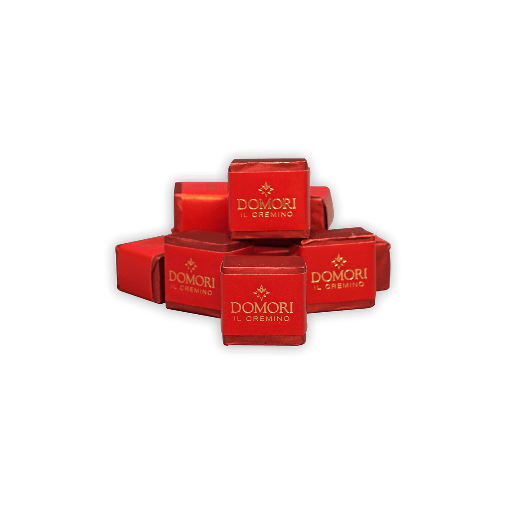 Domori Classic Gianduja Cremino Bag with red boxes, gold lettering and emblem