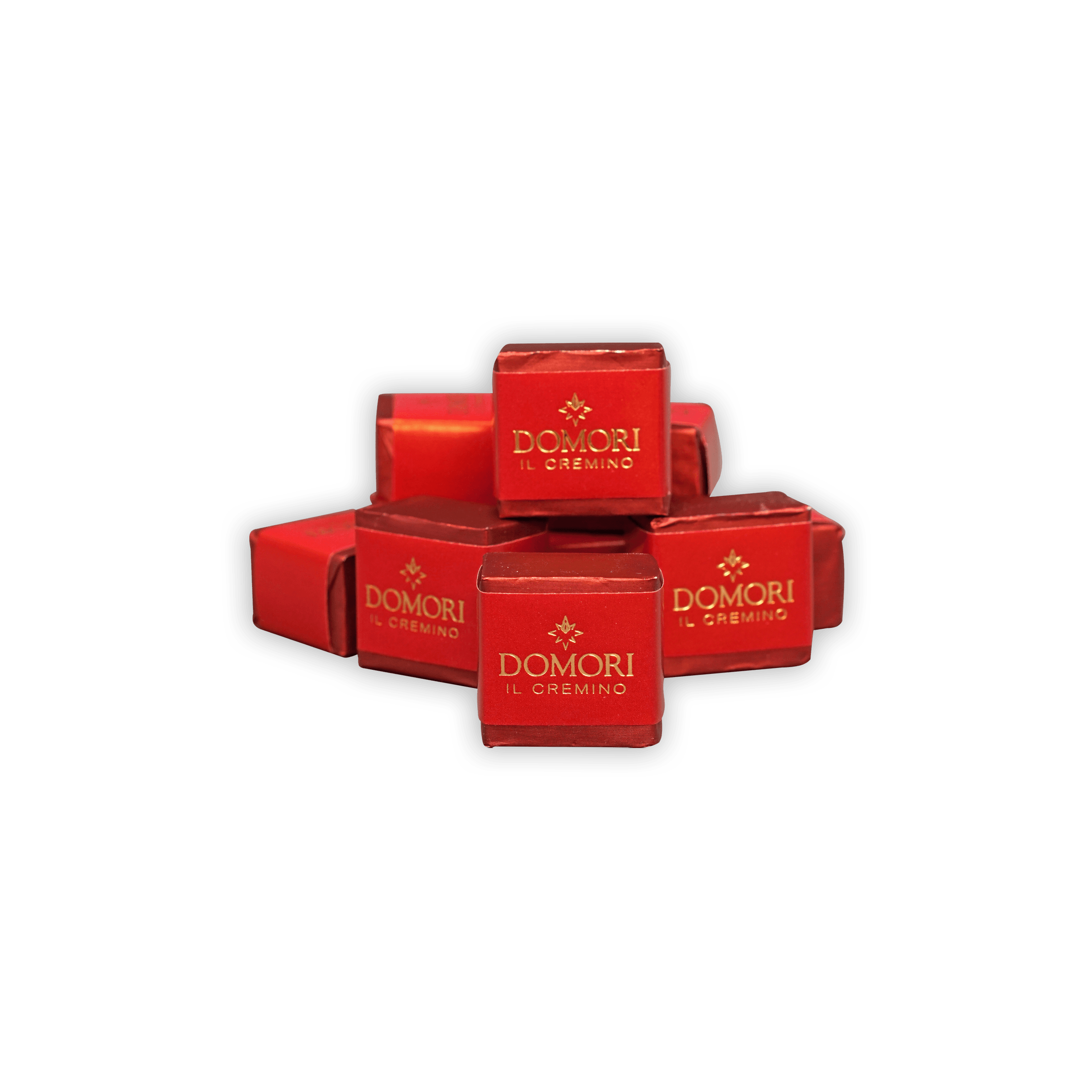 Domori Classic Gianduja Cremino Bag with red boxes, gold lettering and emblem