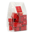 Red Domori gianduja cremino chocolate cubes in clear bag