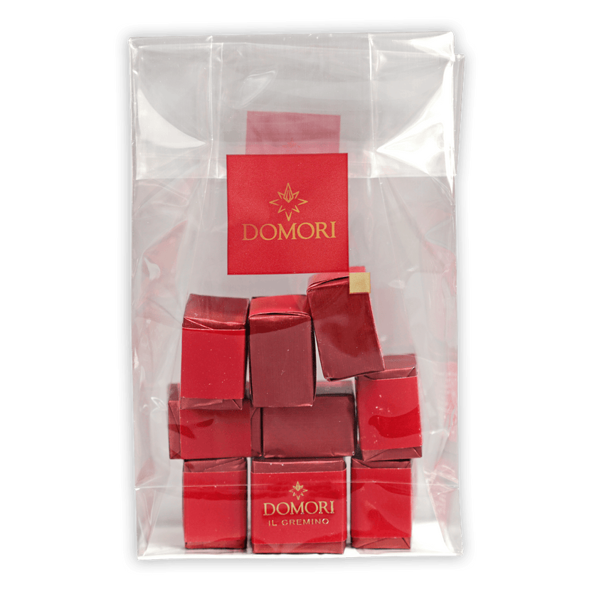 Red Domori il Gremino chocolate boxes in clear plastic bag