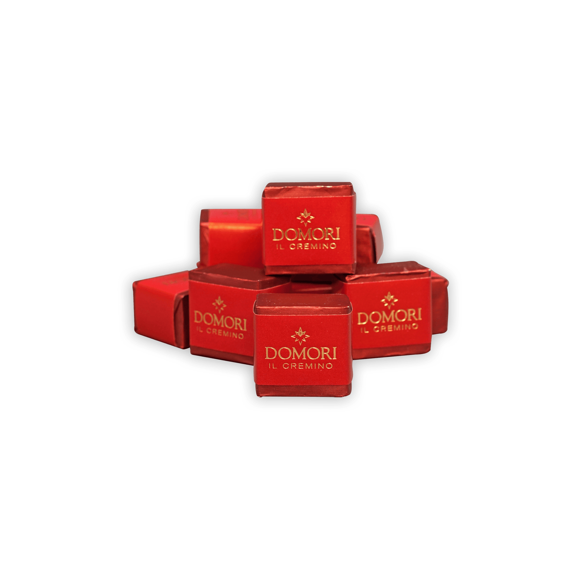 Domori Classic Gianduja Cremino Bag with red boxes, gold lettering and emblem