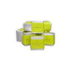 Bright lime green and silver Domori square tea tins for Classic Pistachio Cremino Bag