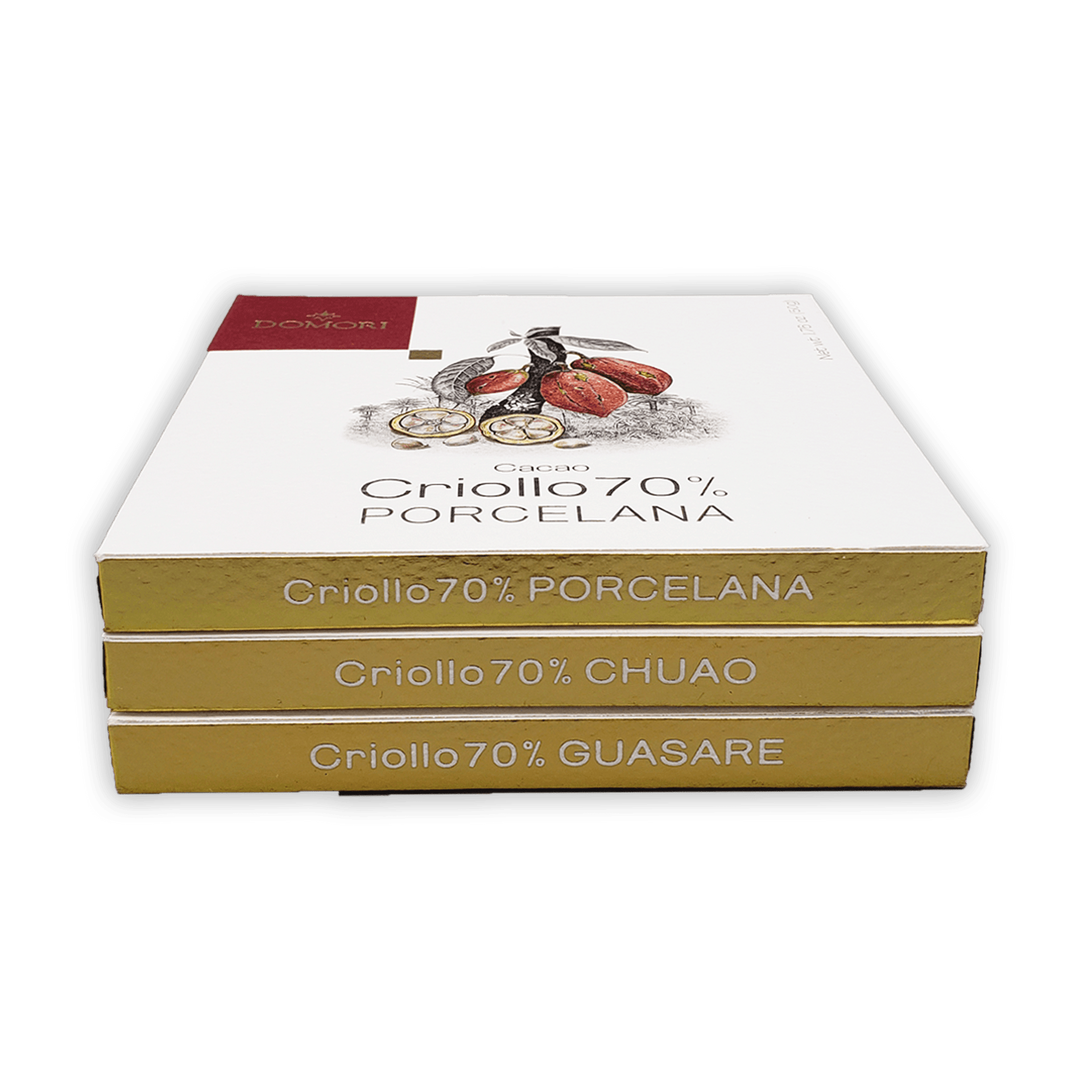 Domori Criollo 70% cacao chocolate bundle: 3 bars in gold packaging
