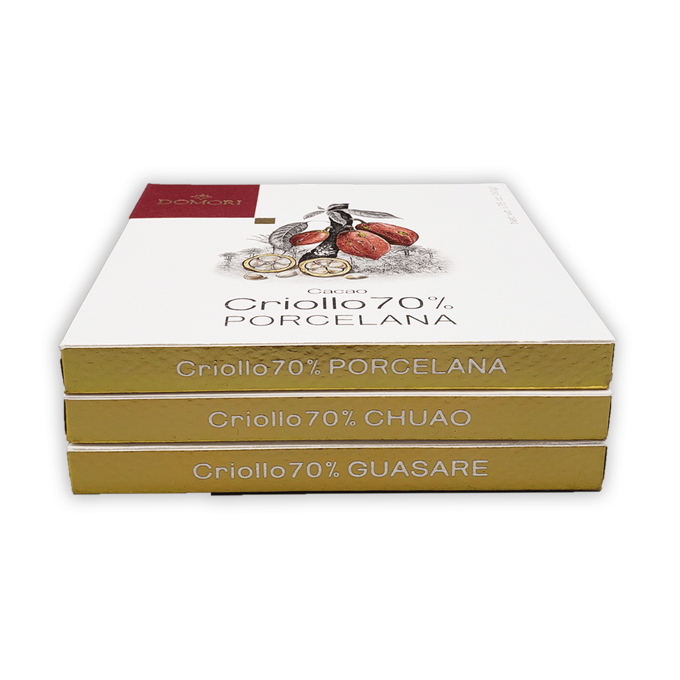 Domori Criollo 70% cacao chocolate bundle: 3 bars in gold packaging