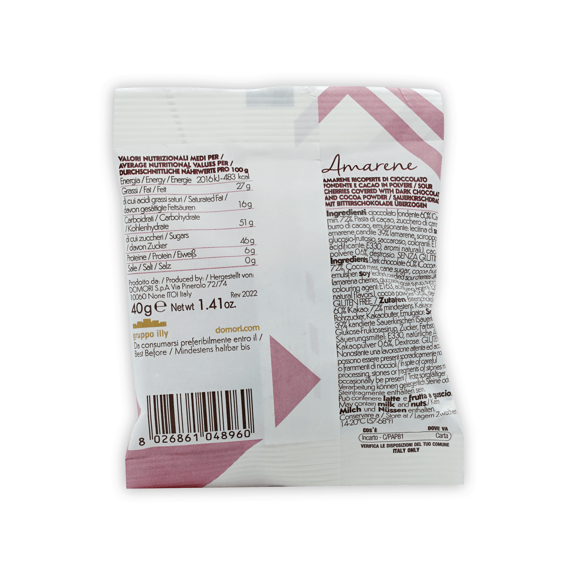 Domori Dragees guppa lily amarene white pink foil chocolate bar