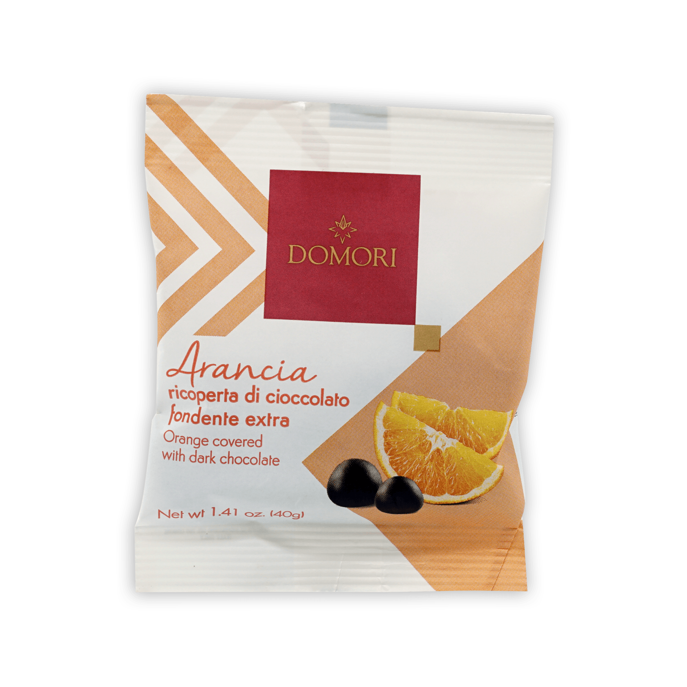 Domori Dragees chocolate covered orange in patterned package