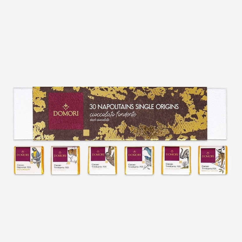 Domori 30 Napolitains single origin 70% dark chocolate gift box with animal designs
