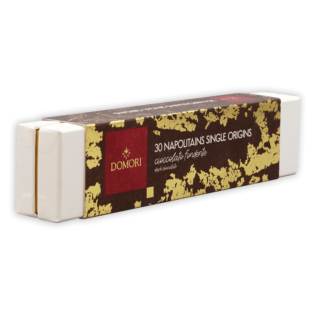 Domori gift box 30 single origin 70% napolitains, sleek white with brown gold label