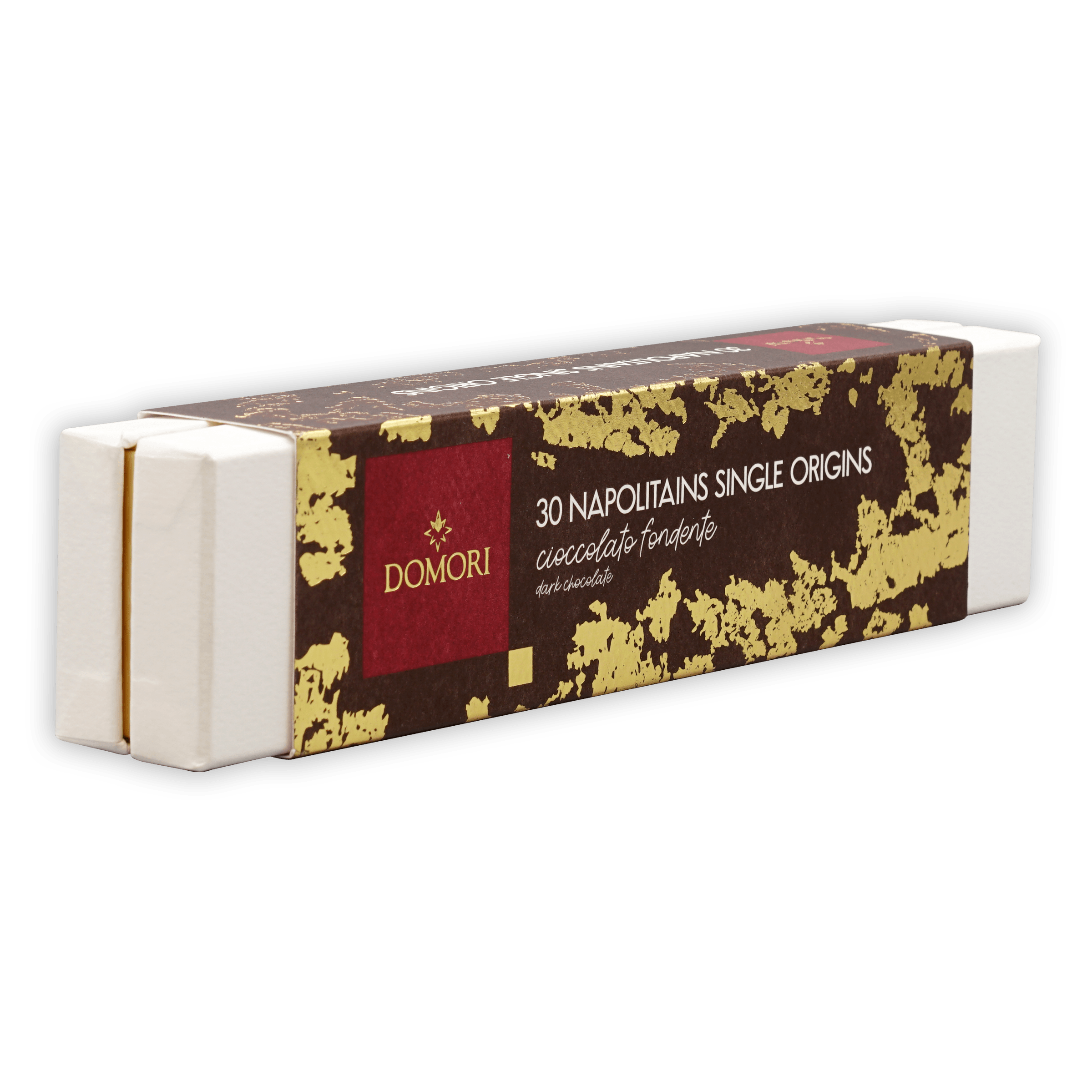 Domori gift box 30 single origin 70% napolitains, sleek white with brown gold label