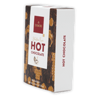 Domori gluten-free hot chocolate mix box, white gold design with steaming cup