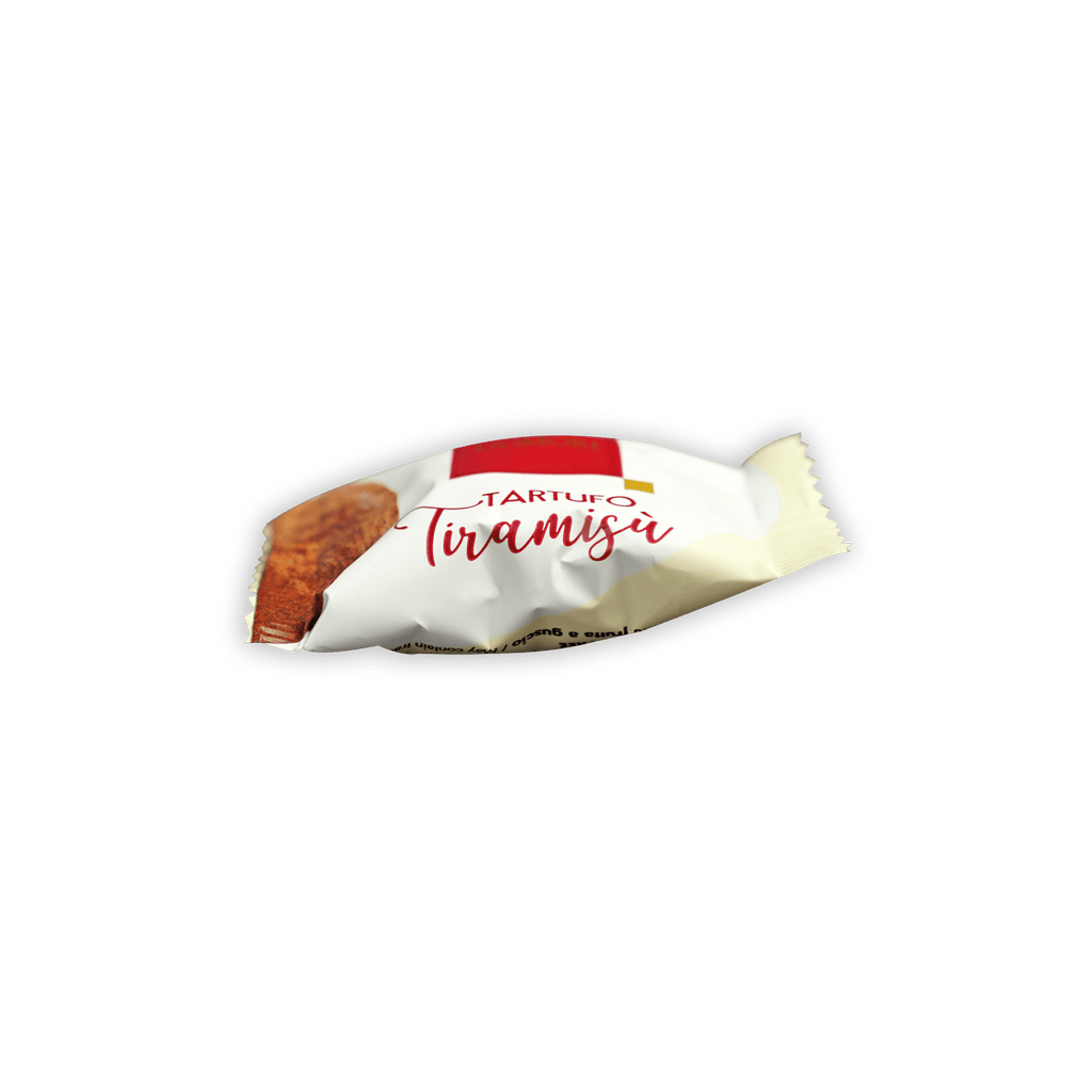 White and red wrapped tiramisu Domori Tartufo truffle