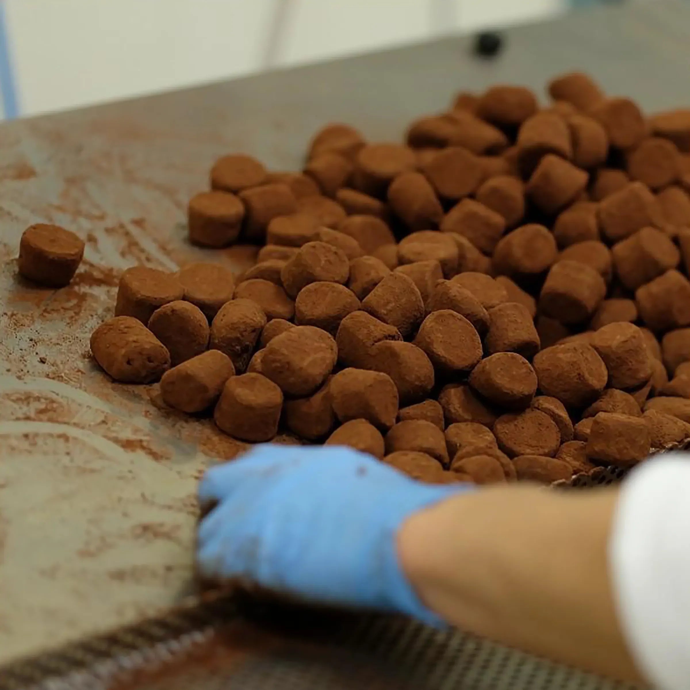 Domori Truffles (Tartufo) 10 pcs: pile of dark brown round truffles