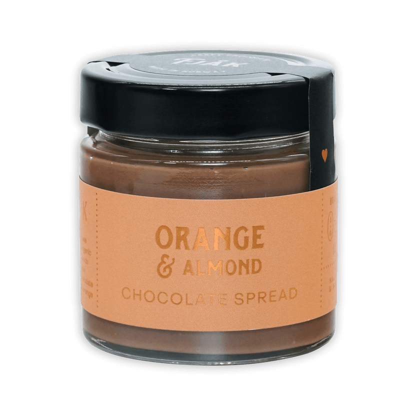 Fjåk Chocolate Spread with Orange & Almonds in glass jar