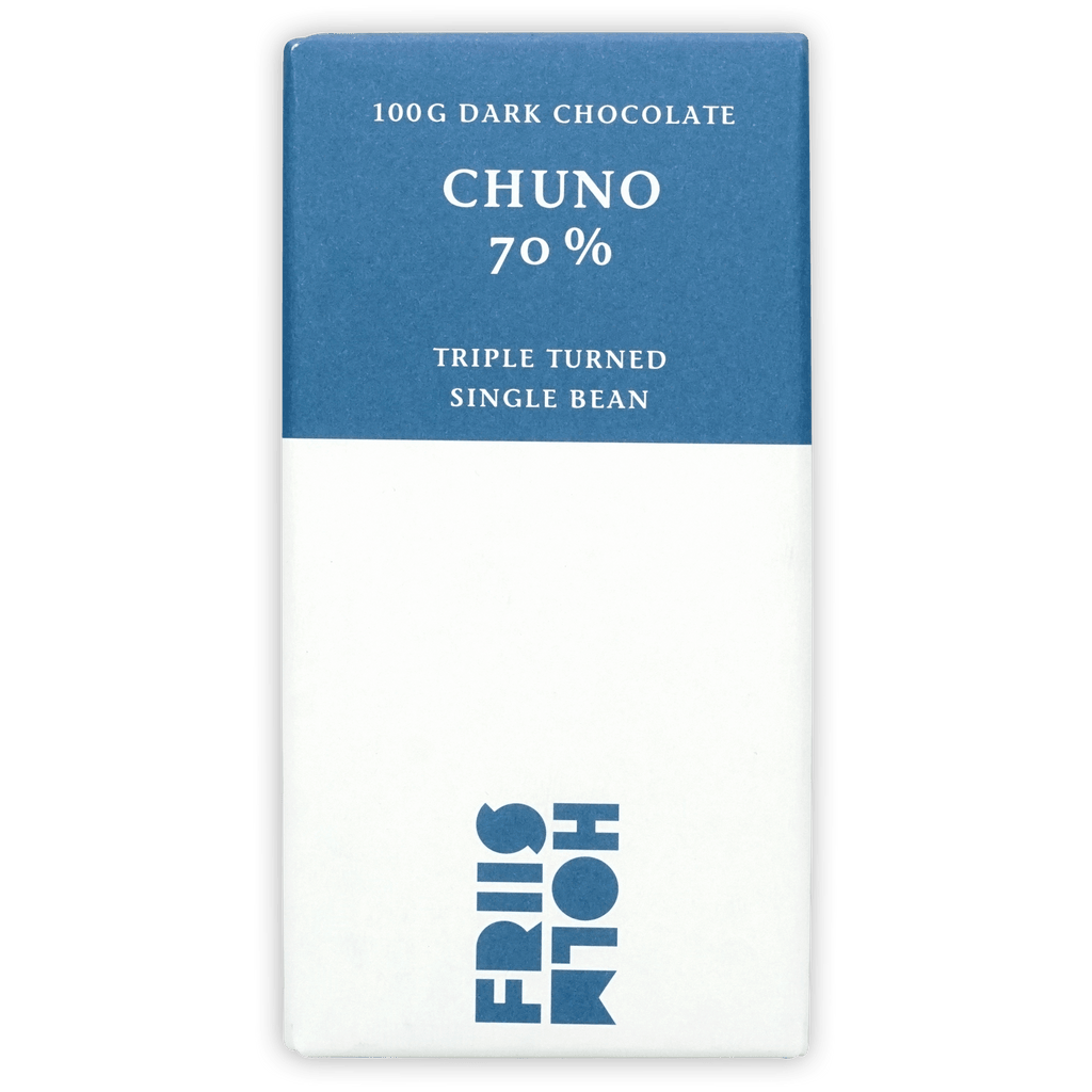 Friis-Holm Dark Chuno Triple Turned 70% 100g chocolate bar wrapper