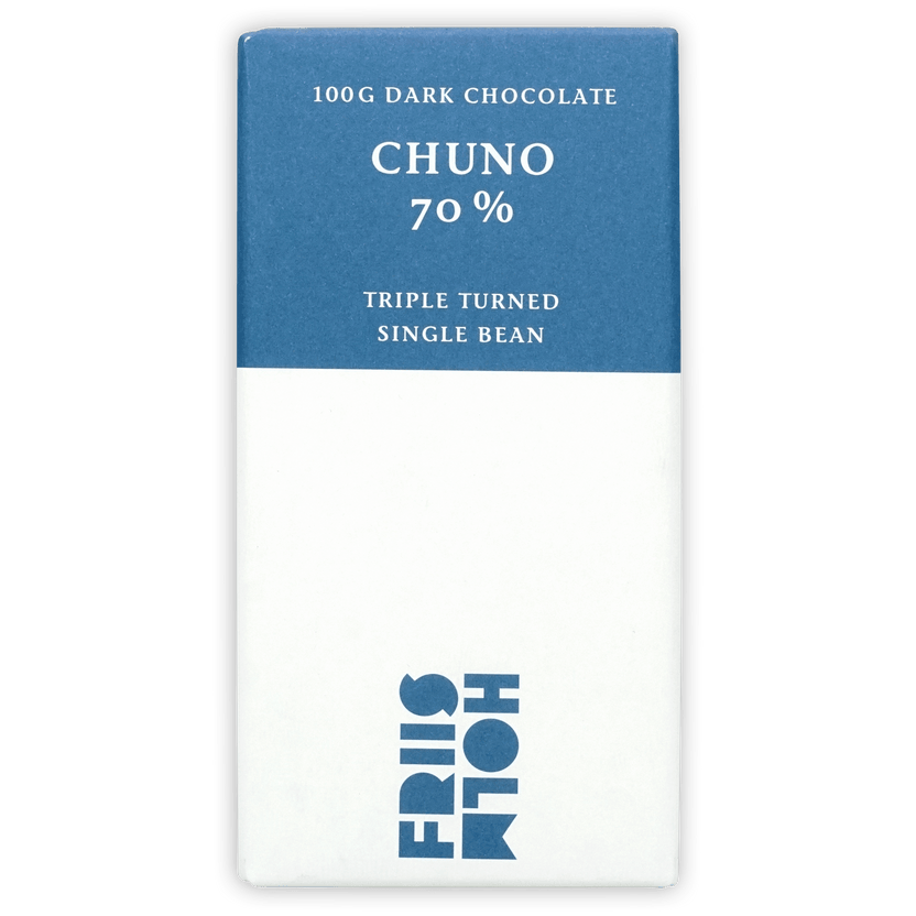Friis-Holm Dark Chuno Triple Turned 70% 100g chocolate bar wrapper