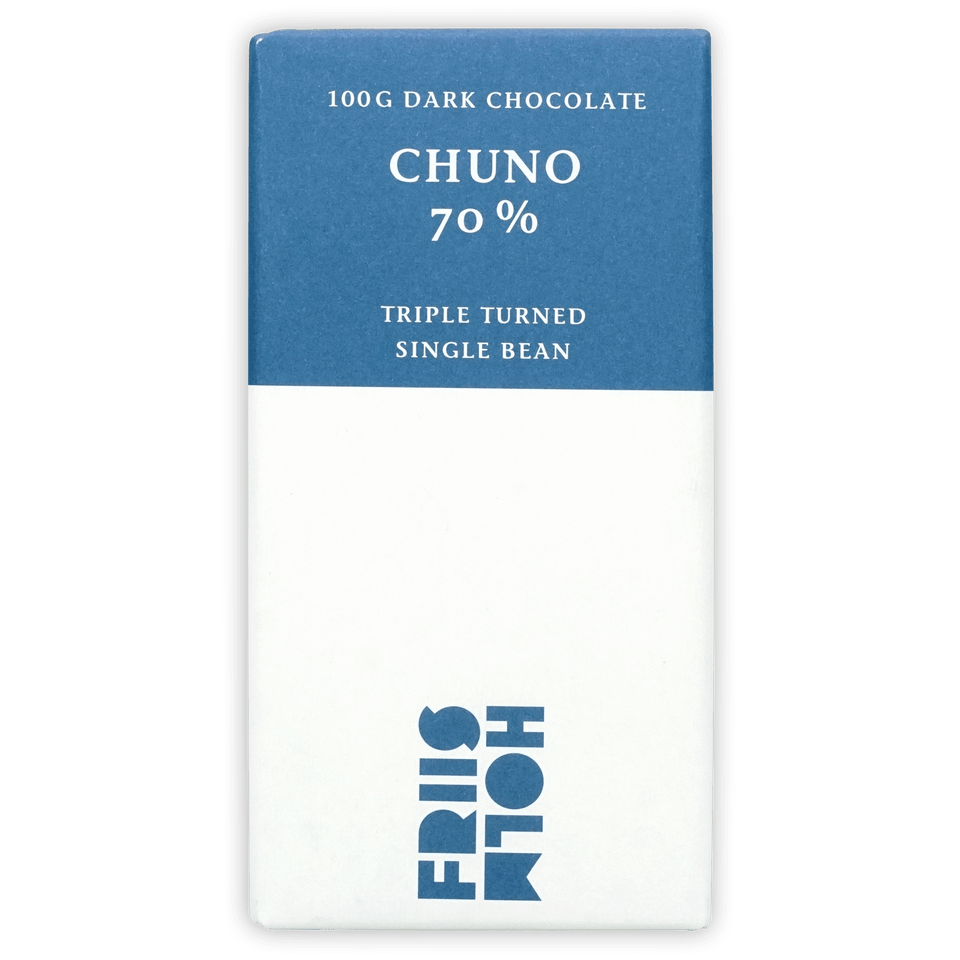 Friis-Holm Dark Chuno Triple Turned 70% 100g chocolate bar wrapper