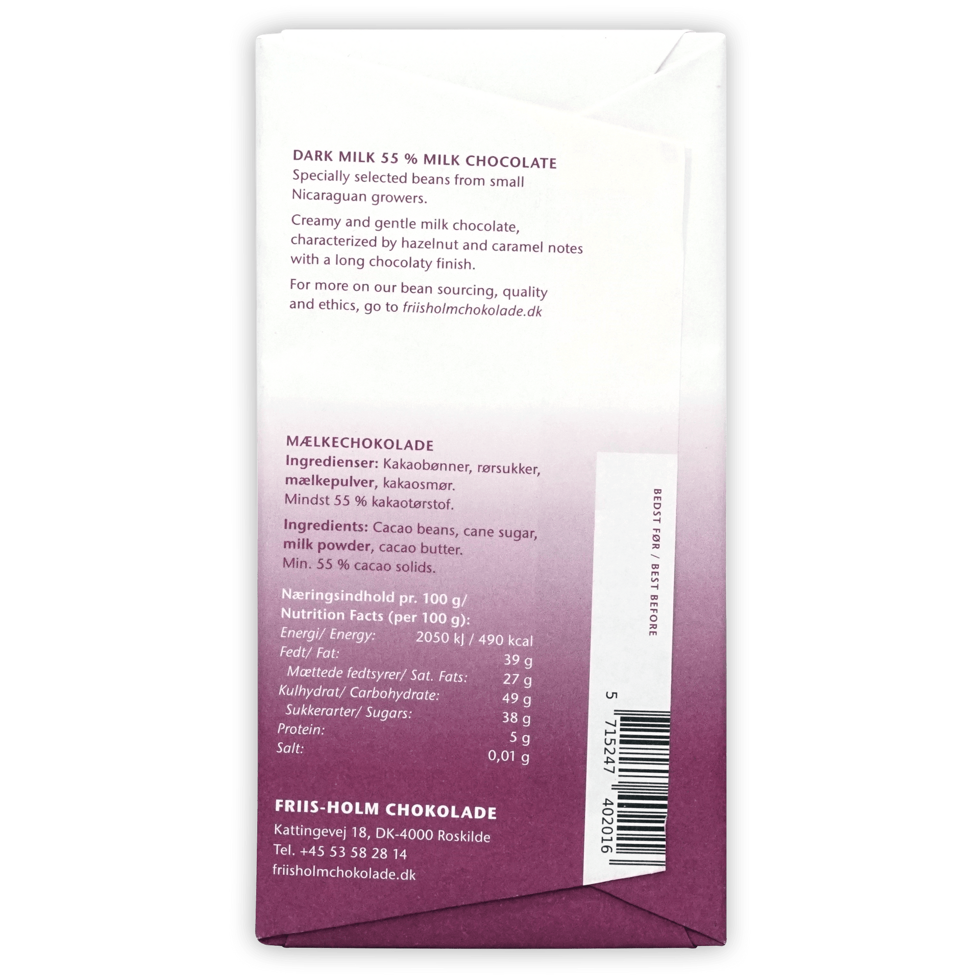 Friis Holm Dark Milk Nicaragua 55% purple white wrapper