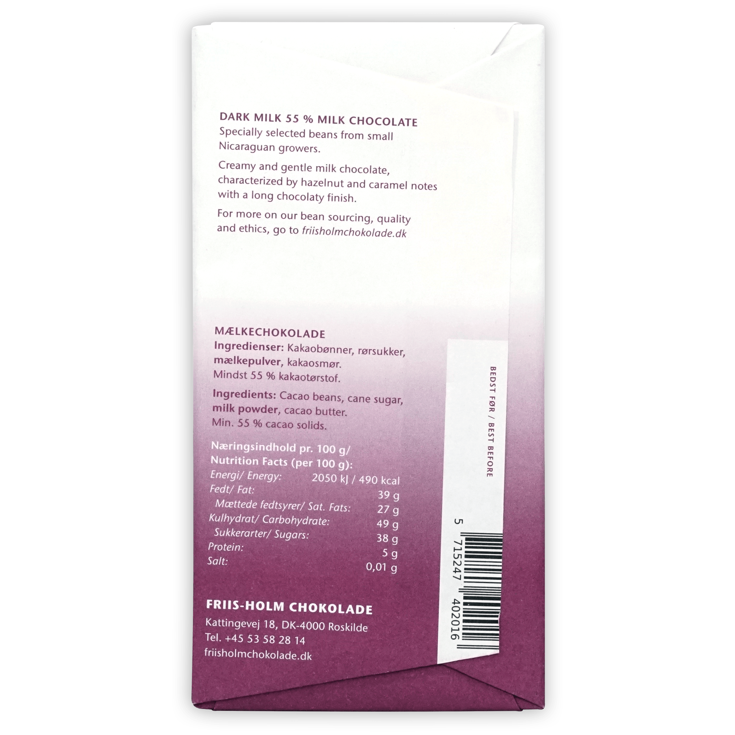 Friis Holm Dark Milk Nicaragua 55% purple white wrapper