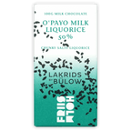 Friis Holm O’Payo Milk Liquorice 50% teal wrapper with black chunk graphics