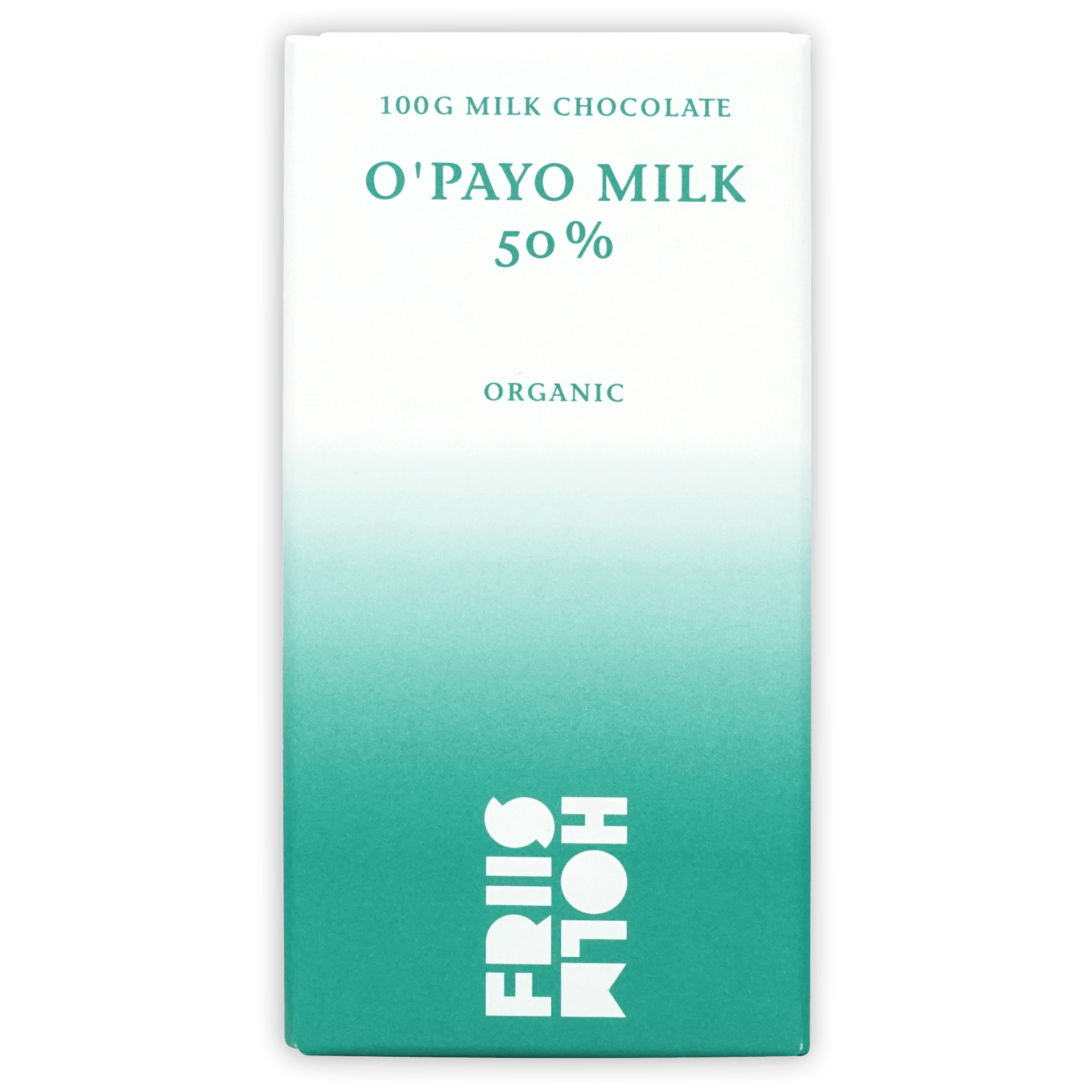 Friis Holm O’Payo Milk 50% 100g organic chocolate bar in teal wrapper