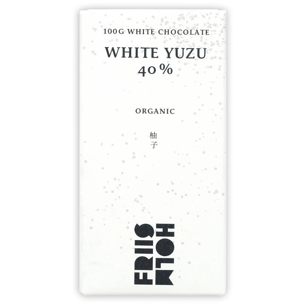 Friis Holm White Yuzu 40% minimalist white chocolate bar wrapper
