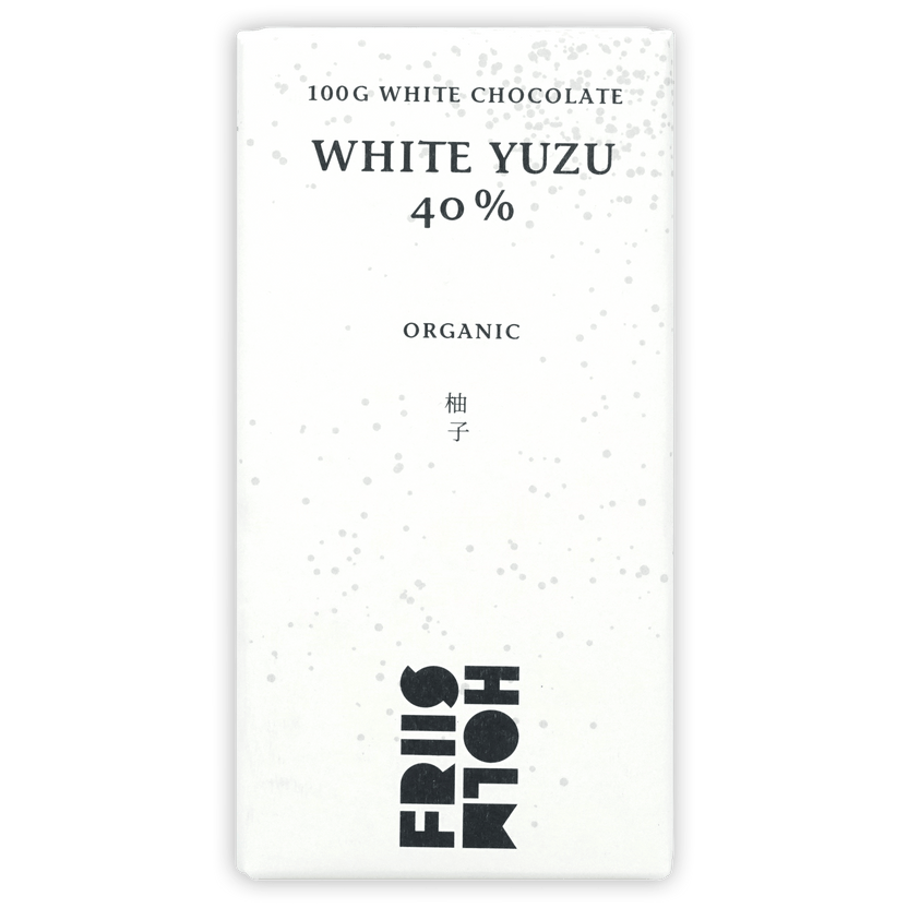 Friis Holm White Yuzu 40% minimalist white chocolate bar wrapper