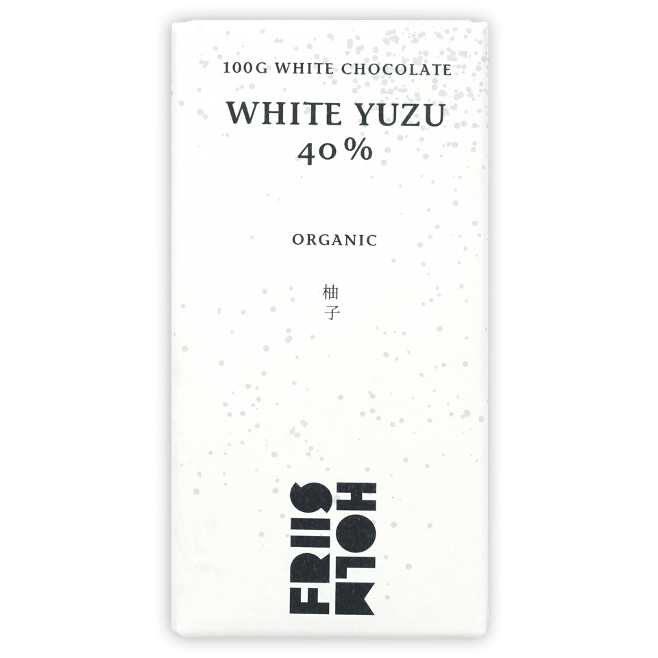 Friis Holm White Yuzu 40% minimalist white chocolate bar wrapper
