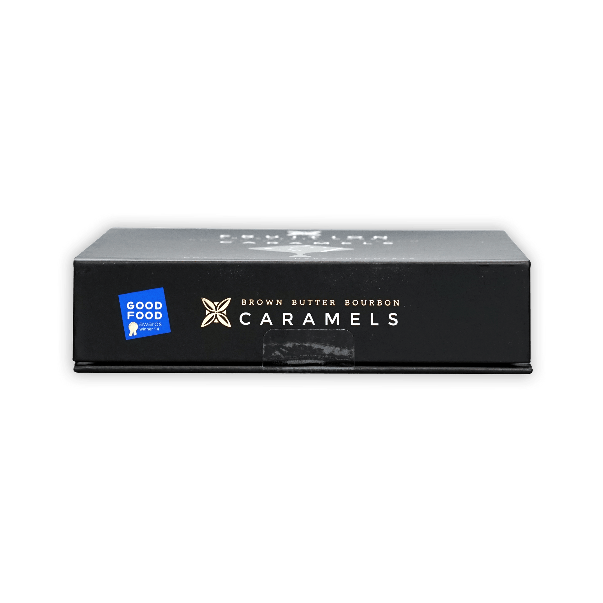 Fruition brown butter bourbon caramels 68% box with blue award sticker