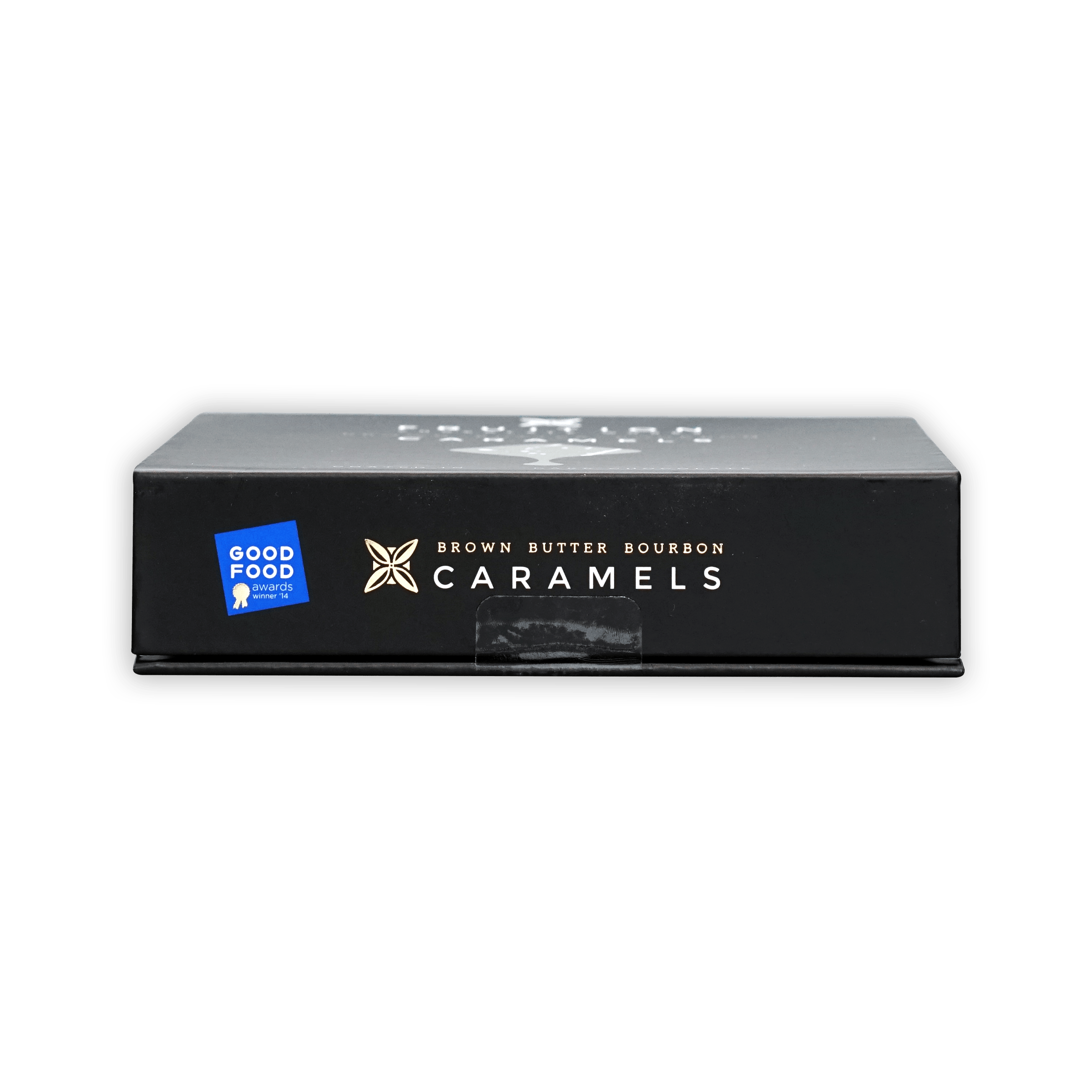 Fruition brown butter bourbon caramels 68% box with blue award sticker