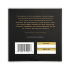 Back of Fruition Brown Butter Bourbon Caramels 68% box with gold text, barcode