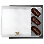 Fruition Brown Butter Bourbon Caramels 68% dark truffles on silver tray