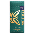Fruition Spring Salted Dark Milk 56% emerald green bar wrapper with gold leaf