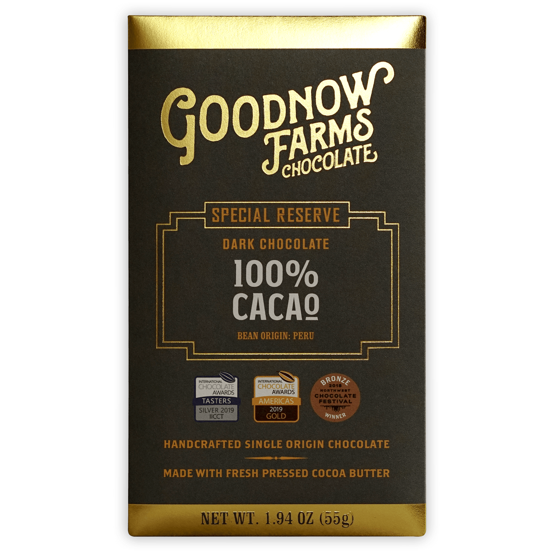 Goodnow Farms Special Reserve 100% cacao dark chocolate bar