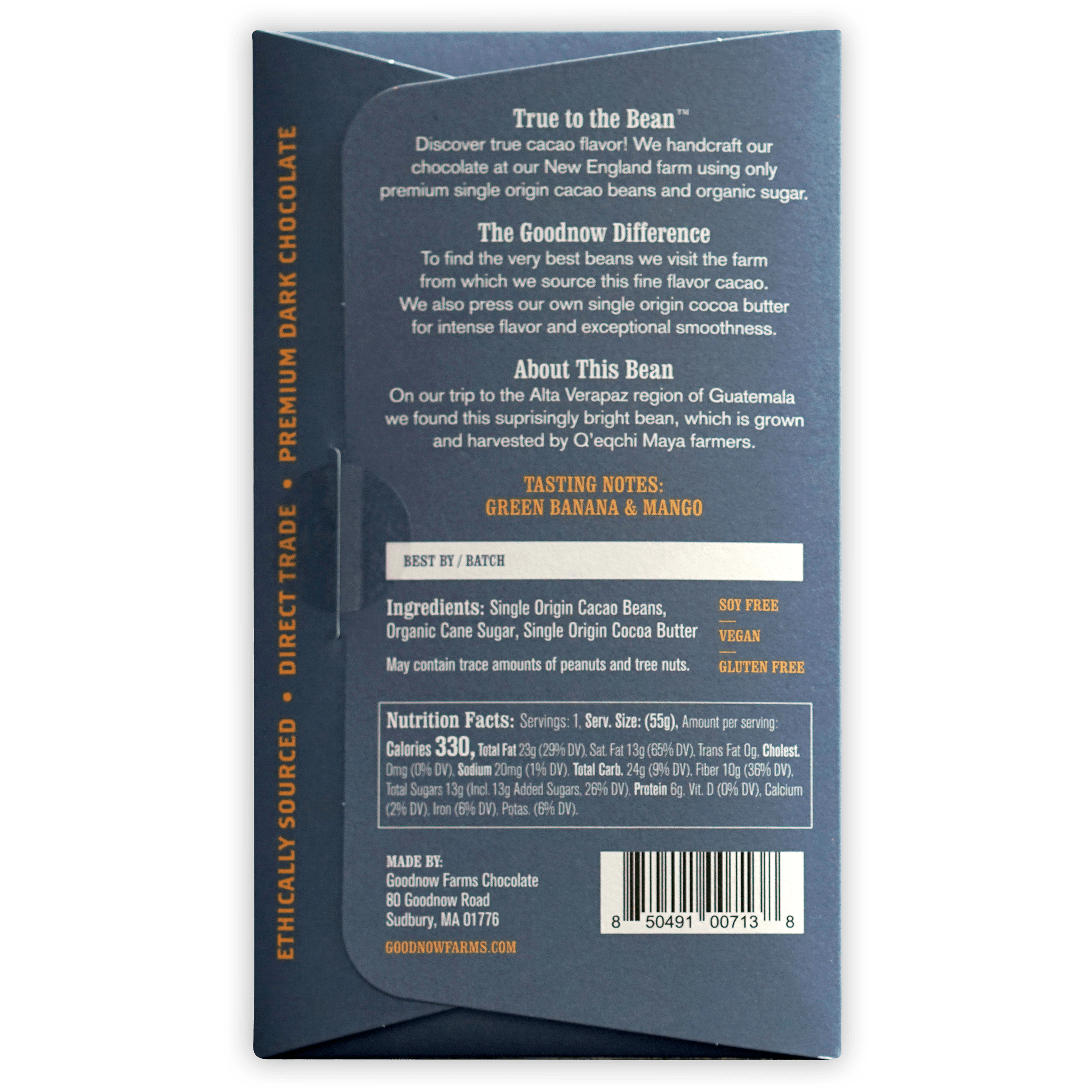 Goodnow Farms Asochivite 77% dark blue vegan chocolate package