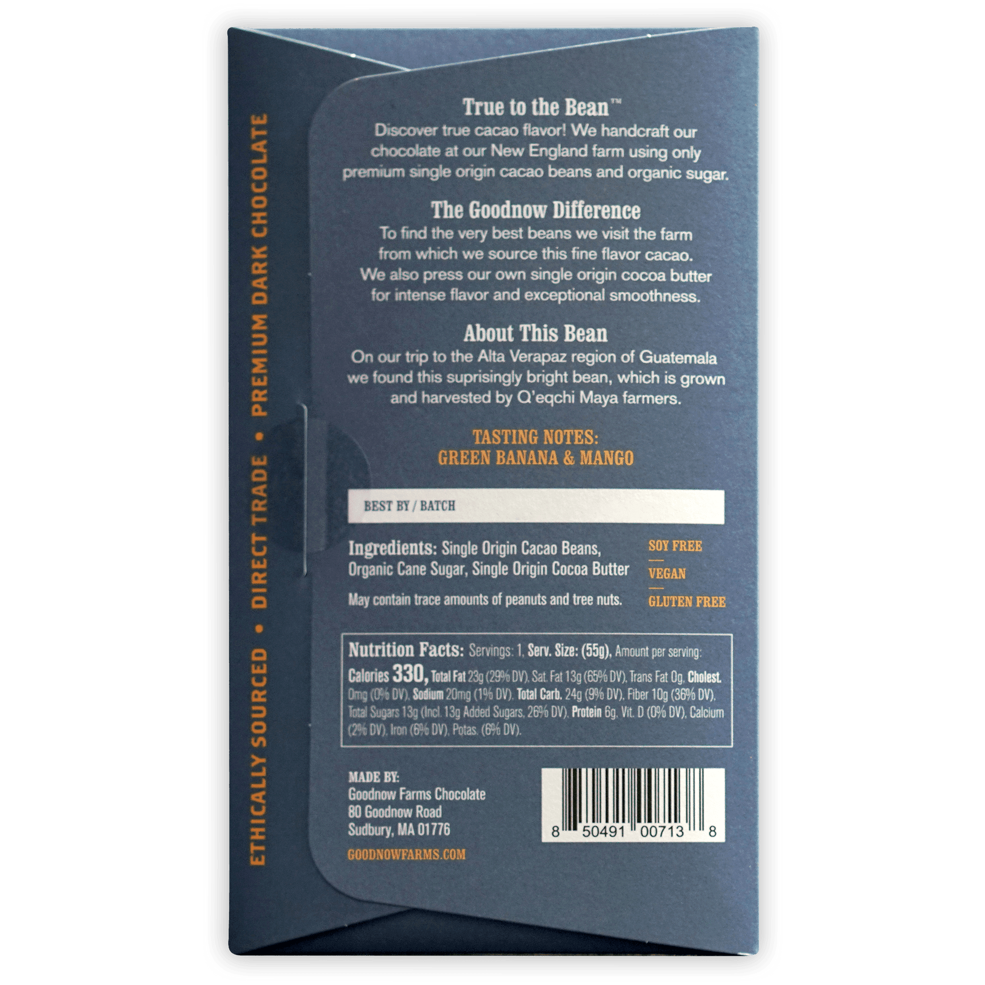 Goodnow Farms Asochivite 77% dark blue vegan chocolate package