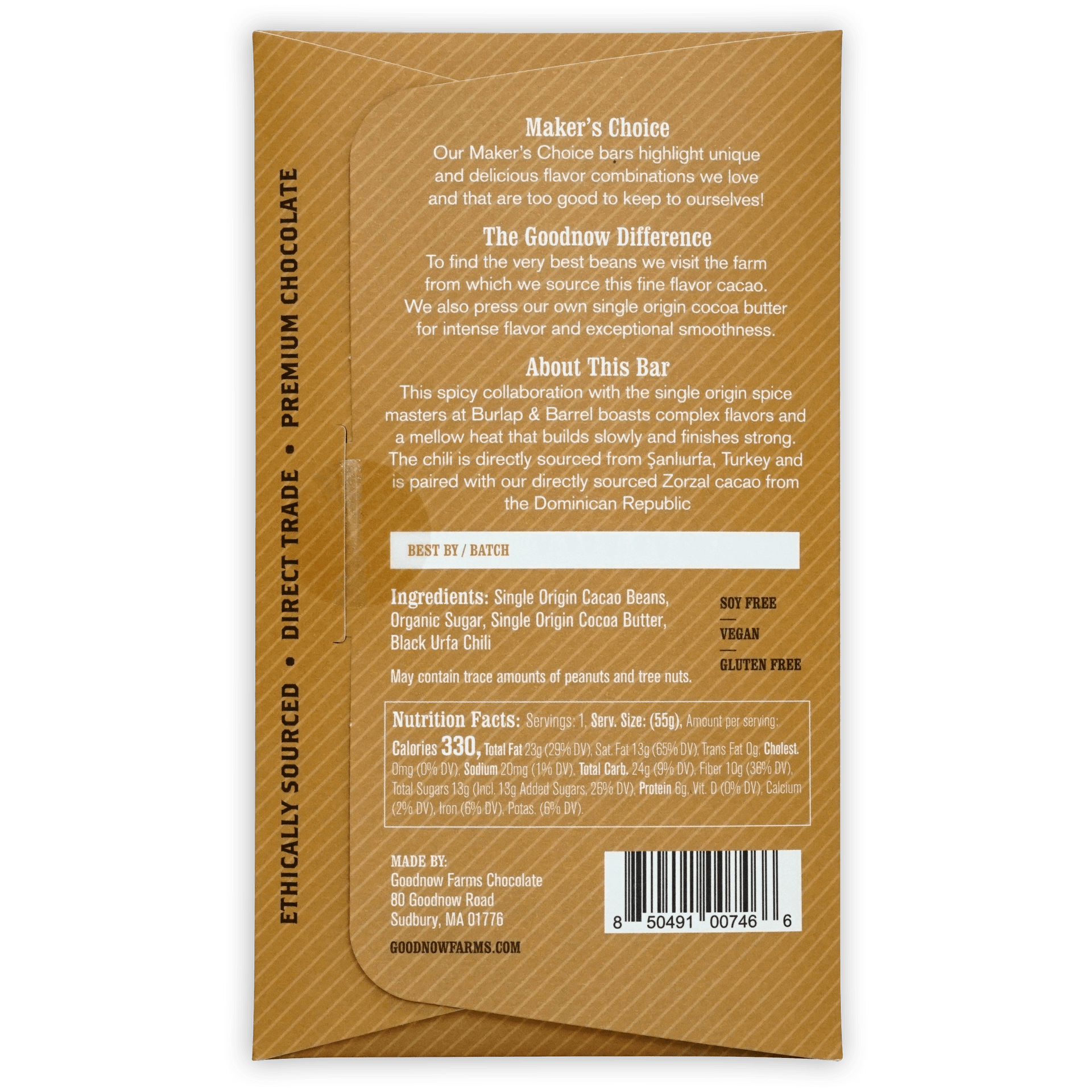 Goodnow Farms Black Urfa Chili 77% gold textured paper wrapper