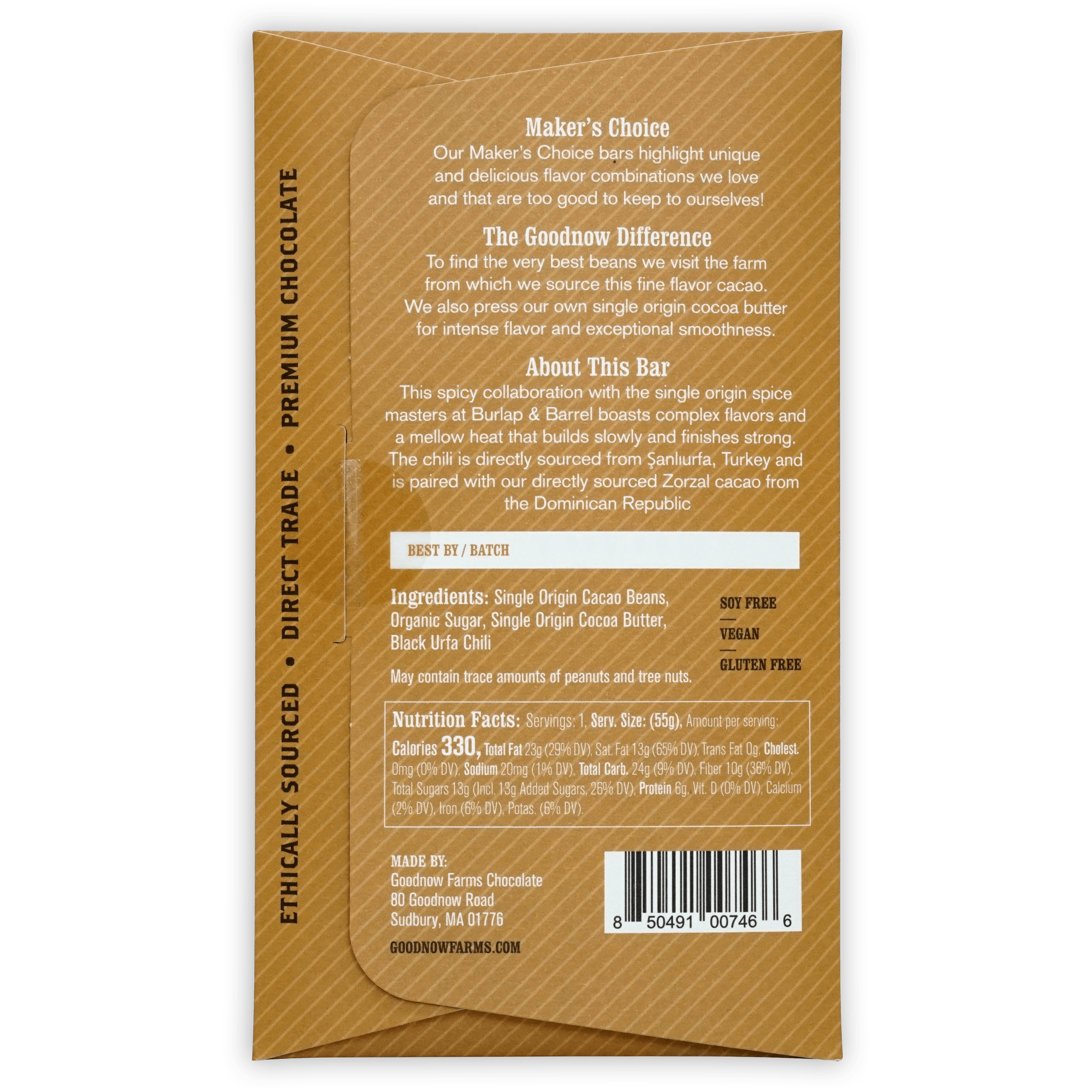 Goodnow Farms Black Urfa Chili 77% gold textured paper wrapper