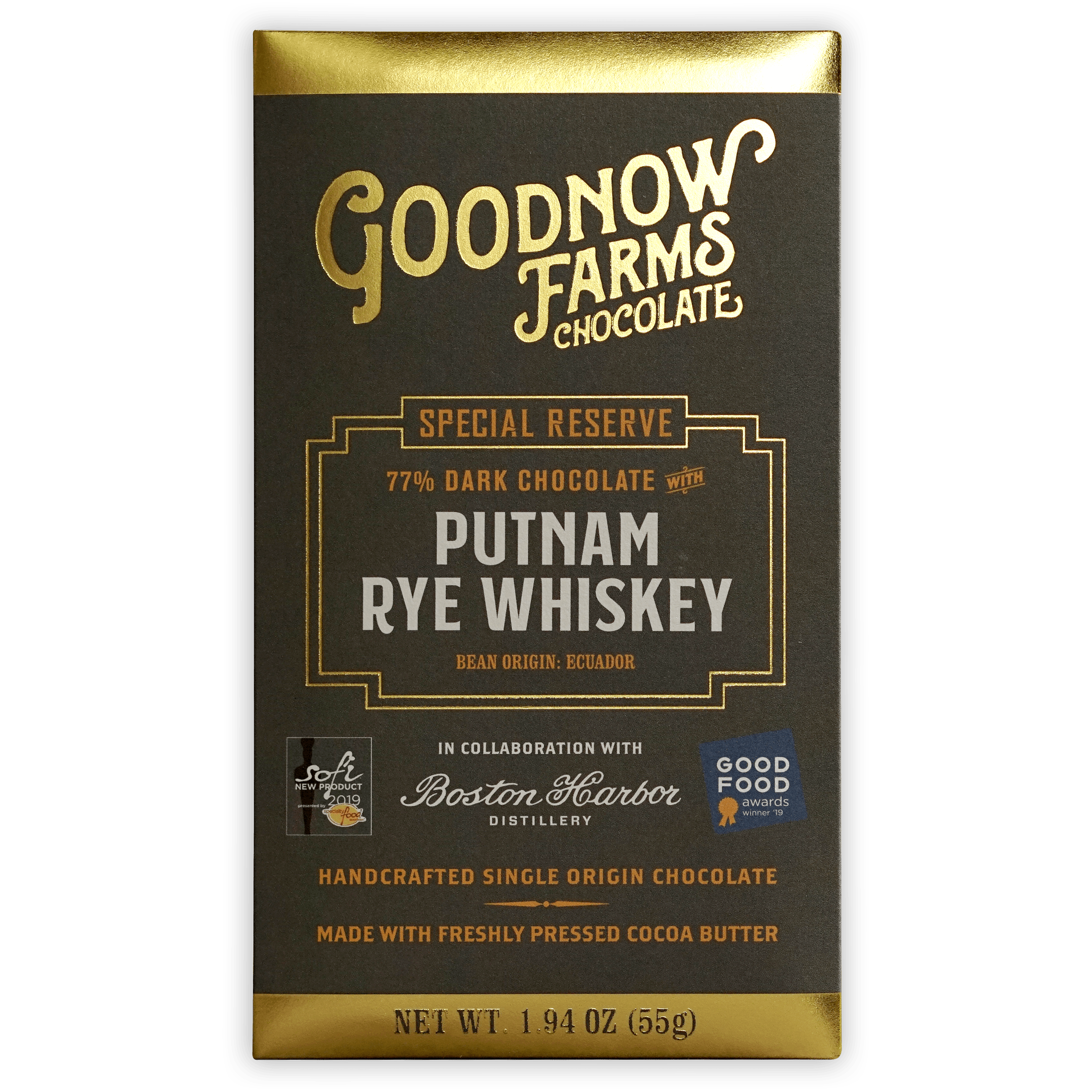 Goodnow Farms Putnam Rye Whiskey 77% dark chocolate bar