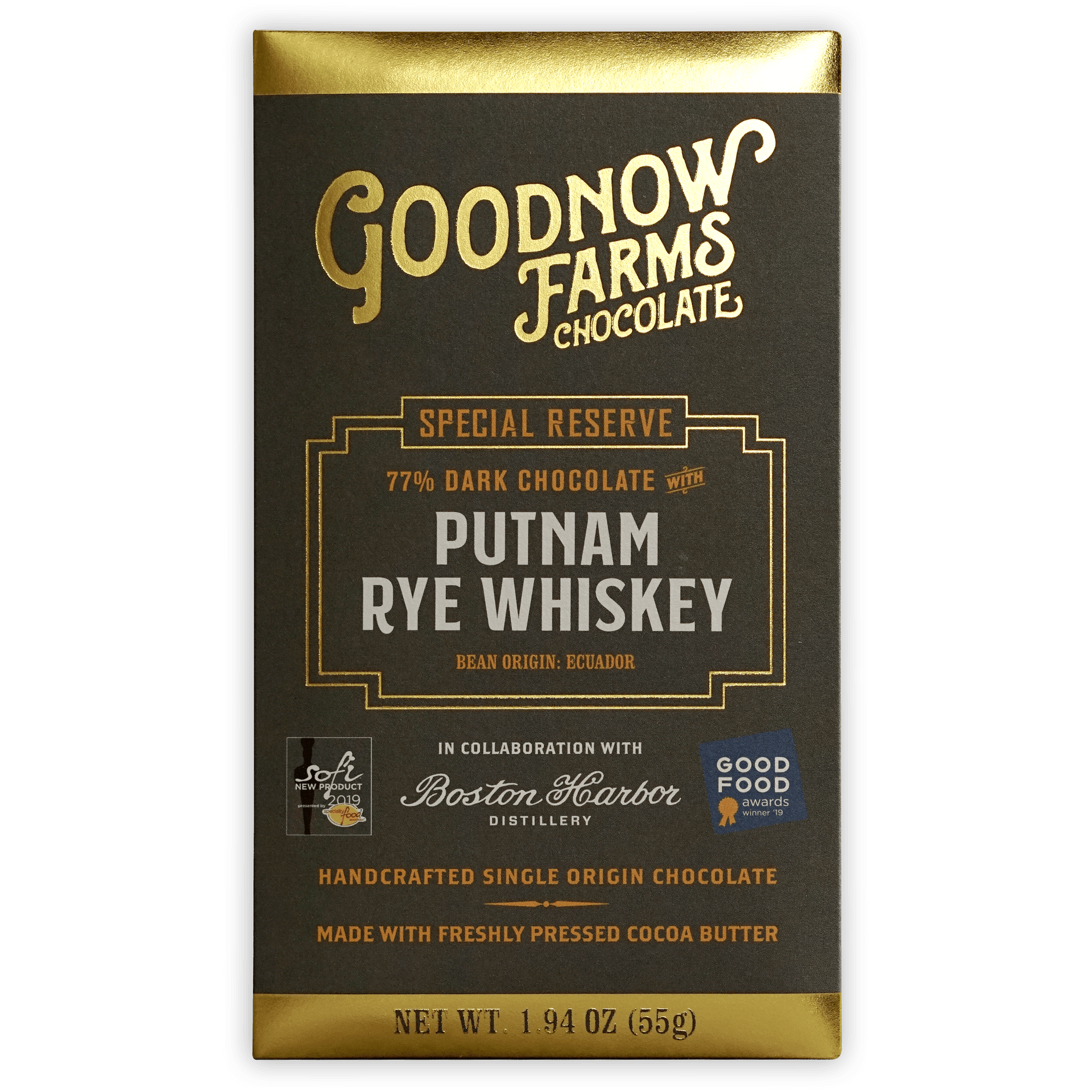 Goodnow Farms Putnam Rye Whiskey 77% dark chocolate bar