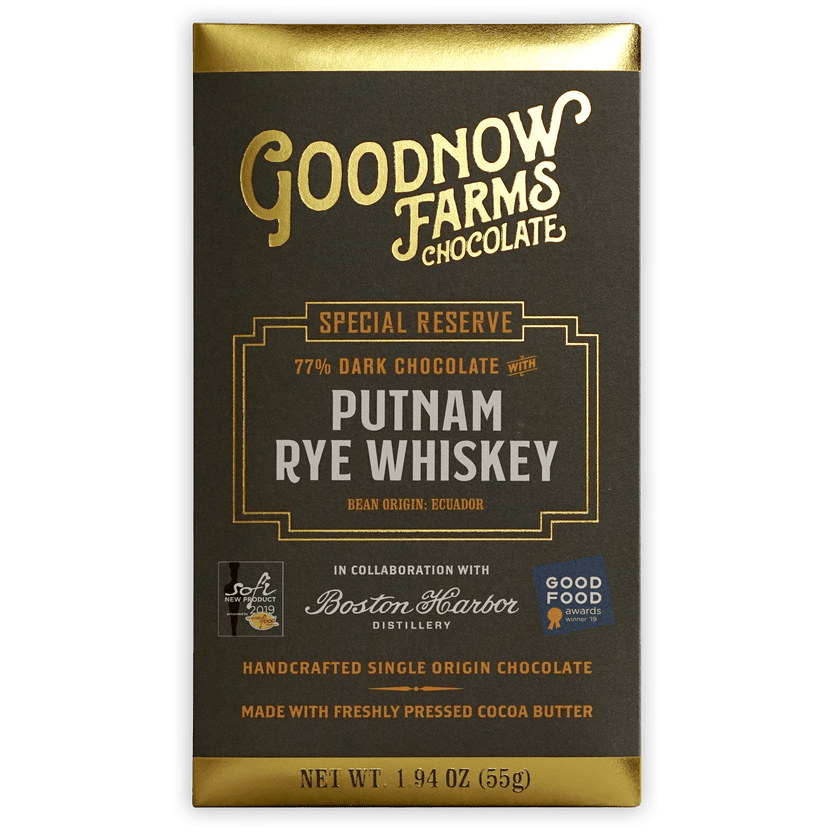 Goodnow Farms Putnam Rye Whiskey 77% dark chocolate bar
