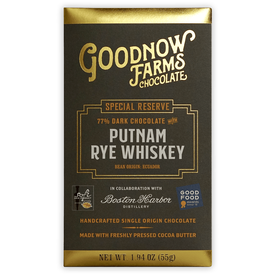 Goodnow Farms Putnam Rye Whiskey 77% dark chocolate bar