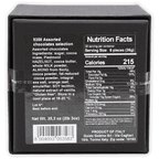 Back of Guido Gobino Assorted Chocolate Cube XL Box, 9358 assorted chocolates with nutrition facts