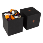 Guido Gobino XL chocolate cube gift box with orange purple foil chocolates