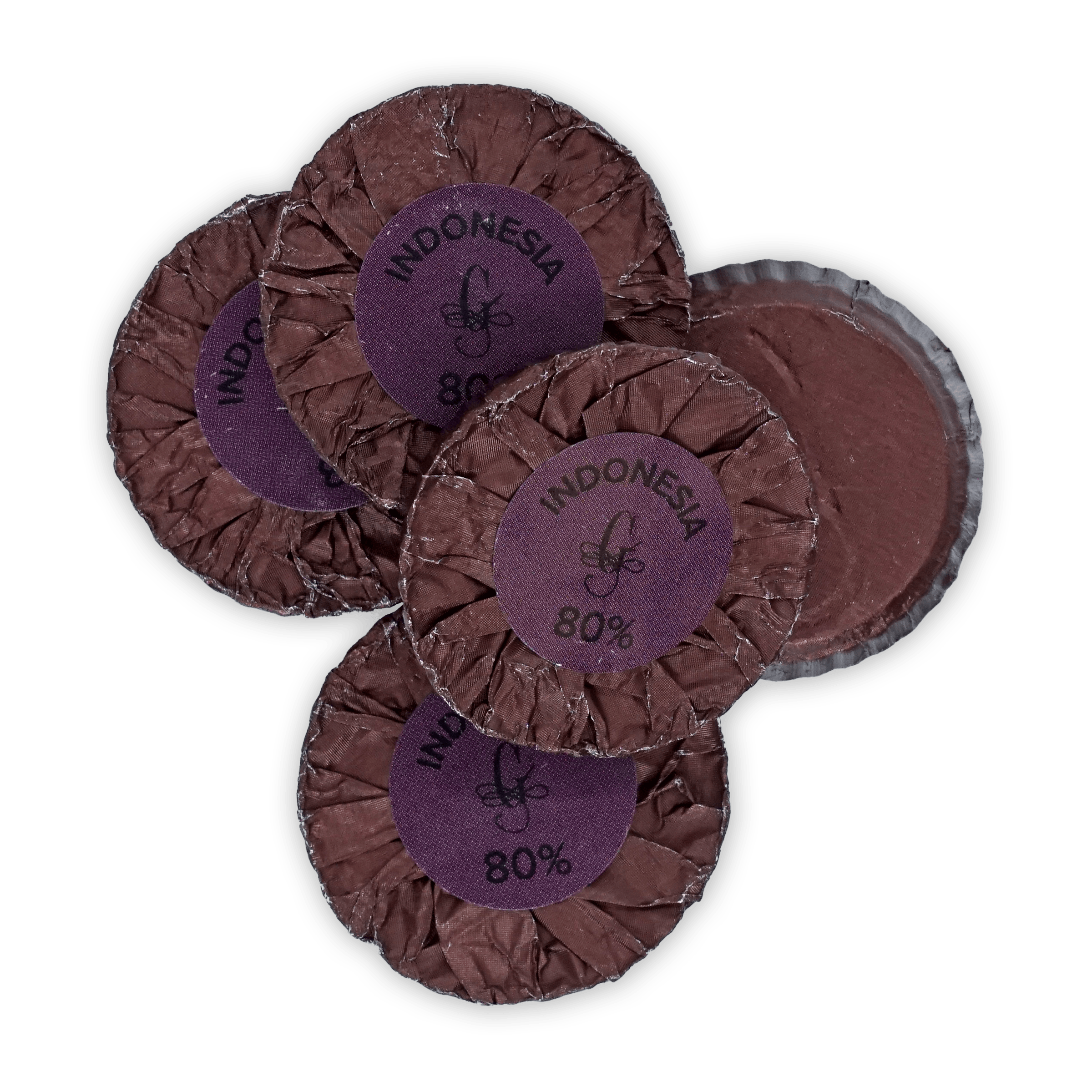 Guido Gobino Indonesia 80% purple foil chocolate disks 25 pcs