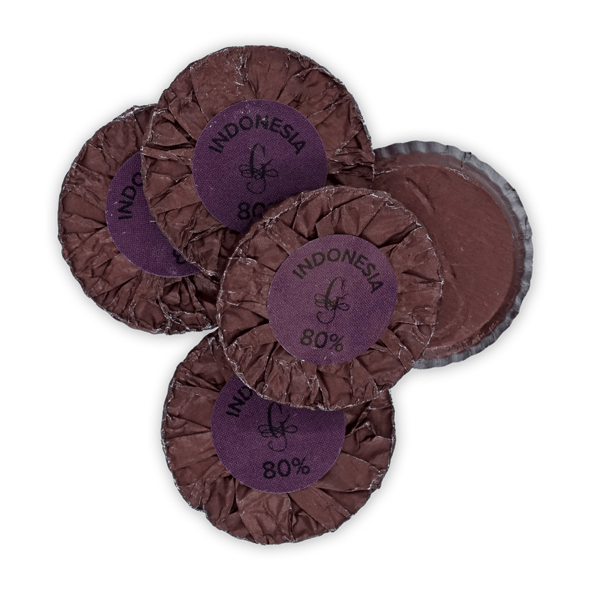 Guido Gobino Indonesia 80% purple foil chocolate disks 25 pcs
