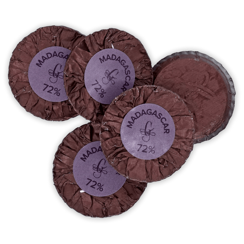 Guido Gobino Madagascar 72% chocolate disks in foil, 25 pcs