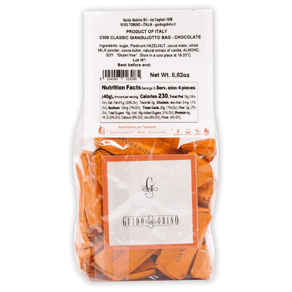 Guido Gobino Classic Giandujotto Bag with orange-wrapped gianduja pieces