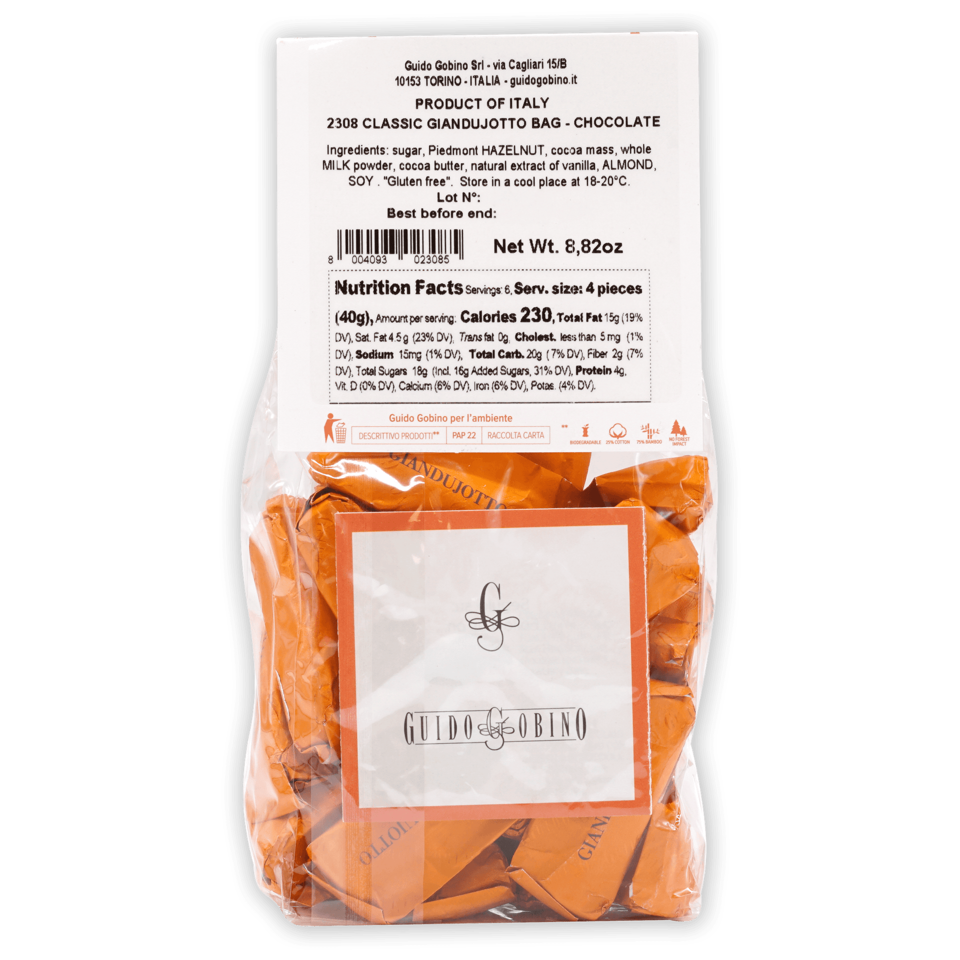 Guido Gobino Classic Giandujotto Bag with orange-wrapped gianduja pieces